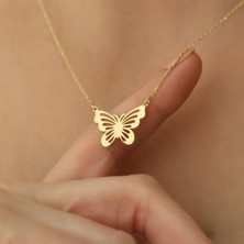 Nox Jewelry 14 Ayar Altın Mikron Kaplama Zarif ve Modern Tasarım - Kelebek Figürlü Gümüş Kolye