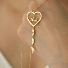 Nox Jewelry 925 Ayar Gümüş Mikron Altın Kaplama Kalpli ve Ayak izli Kişiye Özel Anne Kolyesi - CN00156