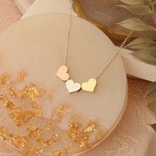 Nox Jewelry 925 Ayar Gümüş Üç Renk Kalp Kolye