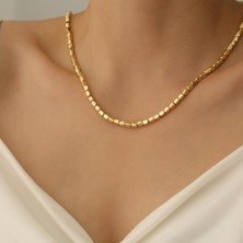 Nox Jewelry 14 Ayar Mikron Altın Kaplama Küp Boncuk Zincir Kolye – Modern ve Şık Tasarım - CN00168