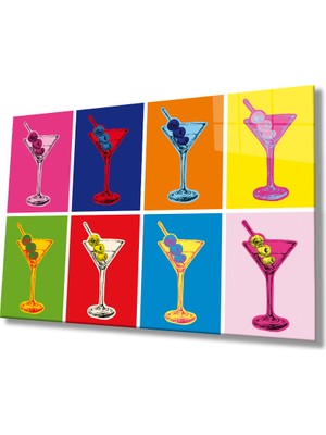 Miraax Renkli Kadehler Cam Tablo  4mm Dayanıklı Temperli Cam