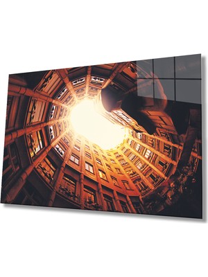 Miraax Geometrik Turuncu Bina 4mm  Cam Tablo Dayanıklı