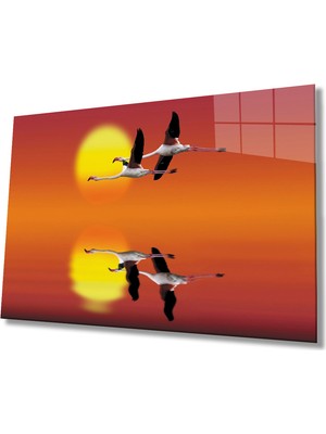 Miraax Gün Batımında Leylekler Cam Tablo   Storks At Sunset Table