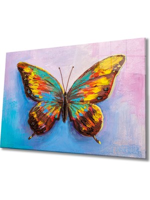 Miraax Kelebek  Cam Tablo, Colorful Butterfly