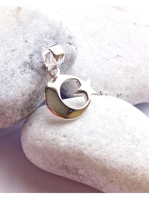 Keskin Gümüş 925 Ayar Gümüş Tasarım Rodyumlu Ay Yıldız Trend Kolye Ucu Sevgililer Günü Hediye