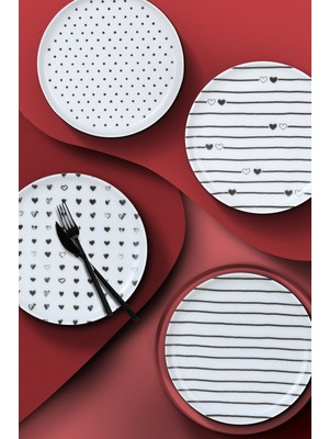 Kütahya Porselen Pretty 4 Parça 19 Cm Kalp Desenli Tabak Seti Bulaşık Makinesine Uygun