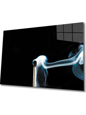 Miraax Siyah Arka Fon Kibrit ve Duman  Cam Tablo