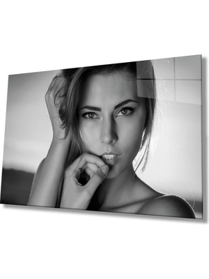 Miraax Siyah Beyaz Insan Fotoğrafları Kadın Cam Tablo