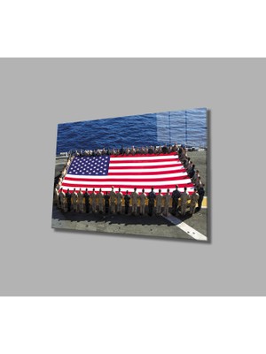Miraax Amerika Bayrağı Cam Tablo  American Flag