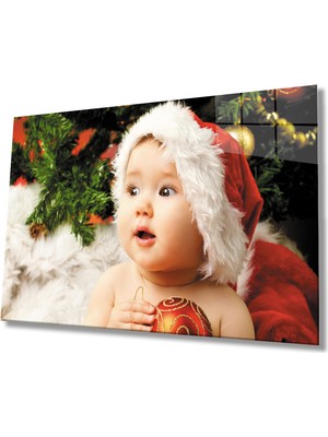 Miraax Noel Şapkalı Bebek Cam Tablo