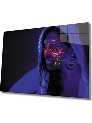 Miraax Neon Makyajlı Kadın Cam Tablo
