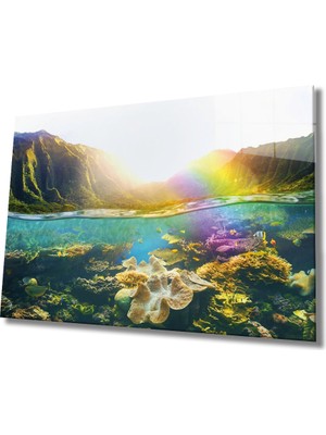 Miraax Gün Batımı ve Deniz Sualtı Cam Tablo