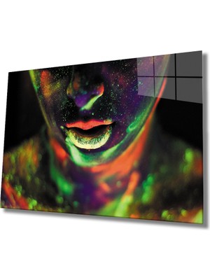 Miraax Karanlıkta Parlayan Kadın Neon Cam Tablo