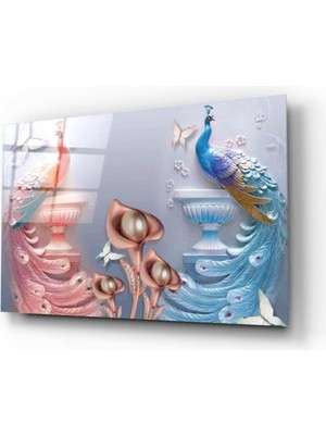 Miraax Tavus Kuşları Cam Tablo