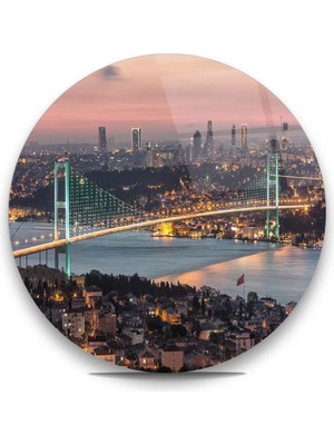Miraax Istanbul Boğaz Köprüsü Yuvarlak Cam Tablo