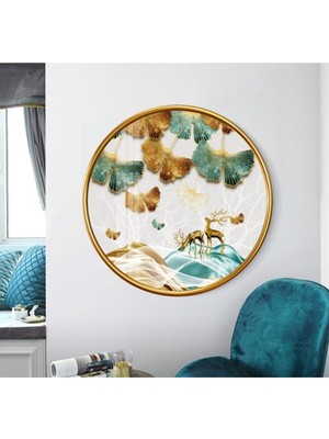 Miraax Gold Çiçekler Yuvarlak Cam Tablo