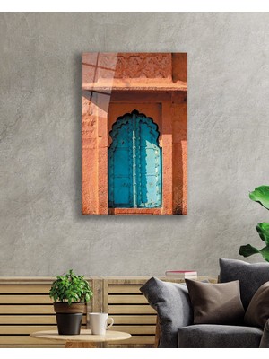 Miraax Mavi Kapı Dikey Cam Tablo