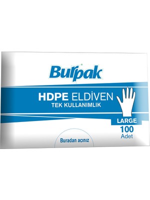Burpak Şeffaf HDPE Eldiven L 100 Adet Tek Kullanımlık Pratik Temizlik ve Gıda Hazırlama İçin