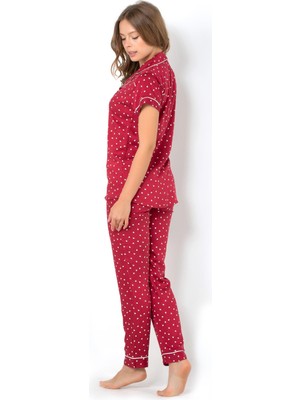 Doremi Burgundy Heart Kısa Kollu Pijama Takımı