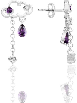 Söğütlü Silver Gümüş Rodyumlu Ametis ve Zirkon Taşlı Bulut Küpe SGTL12348RODAJ