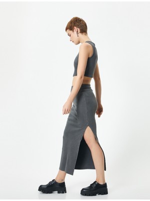 Koton Kalem Etek Maksi Boy Yüksek Bel Fitilli Yandan Yırtmaçlı