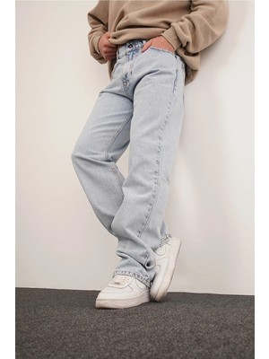 Kaizer Denim Erkek Buz Mavi Baggy Pantolon Rahat Kalıp Desenli Model No Mzfr5