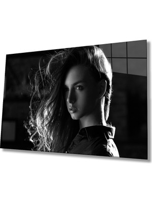 Miraax Siyah Beyaz Insan Fotoğrafları Kadın Cam Tablo