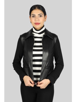 Naar Kadın Dik Yaka Yalıtımlı Marka Logolu Fermuarlı Siyah Ceket NAAR71629-SİYAH