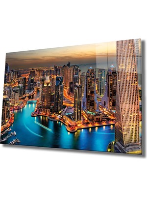 Miraax Işıklı Şehir Cam Tablo , Night City