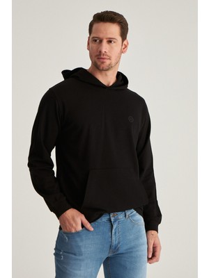 D'S Damat Relaxed Fit Siyah Pamuklu Logo Baskılı Sweatshirt 8HCE2ORT01001