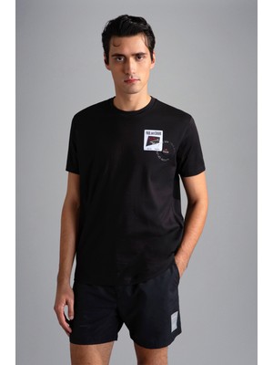 Paul & Shark  Erkek Pamuklu Regular Fit Yuvarlak Yaka Siyah T-Shirt 24411117-011
