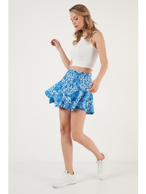 Lela Desenli Beli Lastikli Mini Şort Etek Bayan Şort Etek 5865118