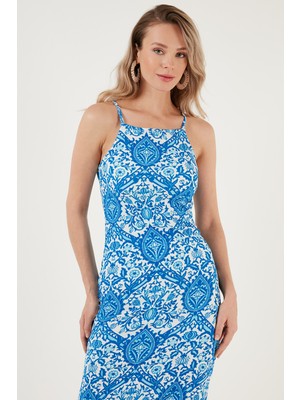 Lela Ip Askılı Fitted-Vücuda Oturan Yırtmaçlı Midi Elbise Bayan Elbise 5865573