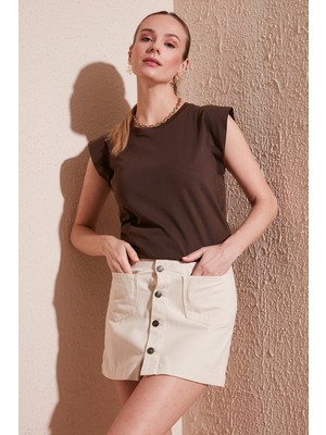 Lela % 100 Pamuklu Bisiklet Yaka Kolsuz T Shirt Bayan T Shirt 5864019