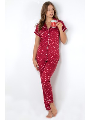 Doremi Burgundy Heart Kısa Kollu Pijama Takımı