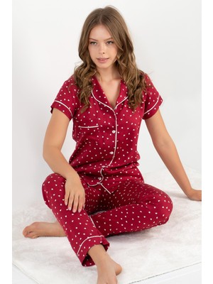 Doremi Burgundy Heart Kısa Kollu Pijama Takımı