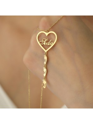 Nox Jewelry 925 Ayar Gümüş Mikron Altın Kaplama Kalpli ve Ayak izli Kişiye Özel Anne Kolyesi - CN00156