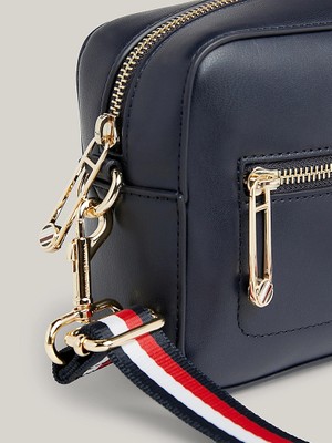 Tommy Hilfiger Kadın Logolu Deri Kart Bölmeli Günlük Kullanım Lacivert Omuz Çantası AW0AW15864-DW6