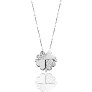 Söğütlü Silver 925 Ayar Gümüş Rodyumlu Zirkon Taşlı Mıknatıslı Açılır Kapanır Yonca Kolye. SGTL12356RODAJ