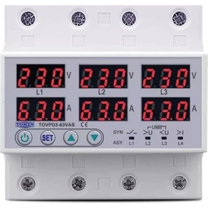 Trifaz Ayrışık Voltaj ve Akım Koruma Rölesi 63A Yüksek Alçak Gerilim ve Akım Koruyucu Röle - Ev Tipi - Elektrik Bekçisi - 3 Fazlı