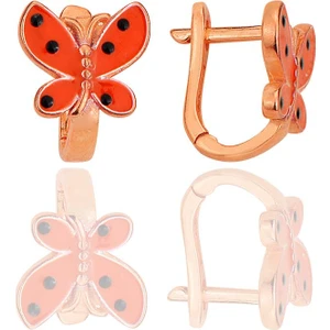 Söğütlü Silver Gümüş Rose Kırmızı Mineli Kelebek Çocuk Küpesi SGTL12367ROSE