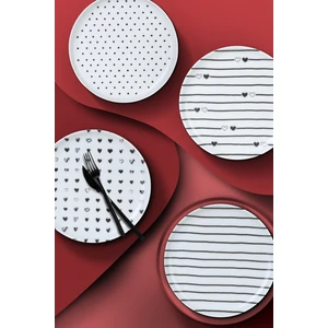 Kütahya Porselen Pretty 4 Parça 19 Cm Kalp Desenli Tabak Seti Bulaşık Makinesine Uygun