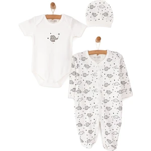 HelloBaby Yenidoğan Bebek Sevimli Fil Kendinden Eldivenli Tulum-Body- Şapka 3lü Set