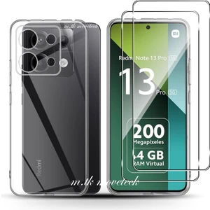 M.TK Moveteck Xiaomi Redmi Note 13 Pro 5g Kılıf Kamera Çıkıntılı Koruma Dayanıklı Şeffaf Silikon Kapak + 9h Cam