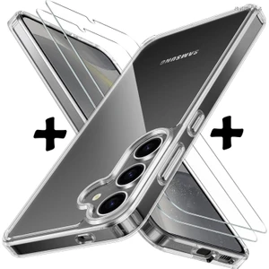M.tk moveteck Samsung Galaxy S24 Plus Kılıf Kamera Çıkıntılı Korumalı Yumuşak Şeffaf Silikon + 9h Ekran Koruyucu Cam 2'li Set