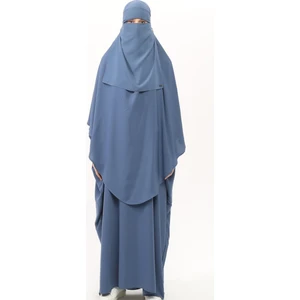 Sultanbaş Nikaplı Çarşaf Cilbab Khimar Abaya Kolu Lastikli Hakim Yaka Peçeli Ferace Medine İpek-Kot-L/XL