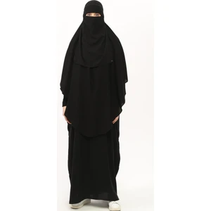 Sultanbaş Nikaplı Çarşaf Cilbab Khimar Abaya Kolu Lastikli Hakim Yaka Peçeli Ferace Medine İpek-Siyah-S/M
