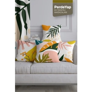 Tropikal Orman Çiçekleri Desenli 4lü Dijital Baskılı Kırlent Yastık Kılıfı Krem 43X43 cm 034