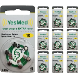 Yesmed Extra Power 10 Numara Işitme Cihazı Pili(10 Paket x 6 Adet = 60 Adet Pil)