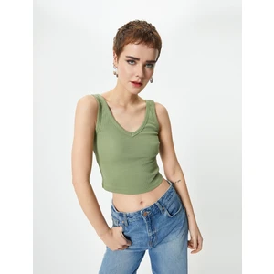 Crop V Yaka Atlet Pamuklu Ribanalı Slim Fit